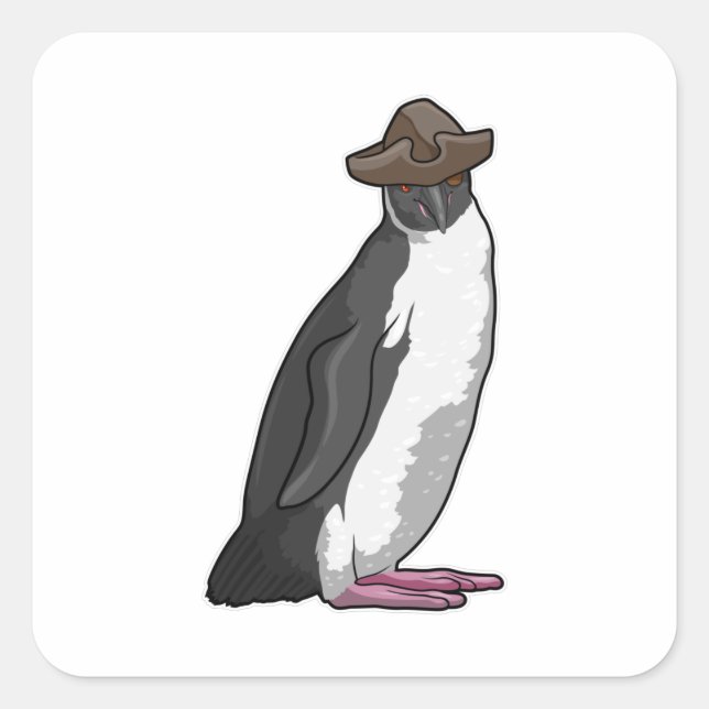 Pegatina Cuadrada Pingüino como pirata con Gorra (Anverso)