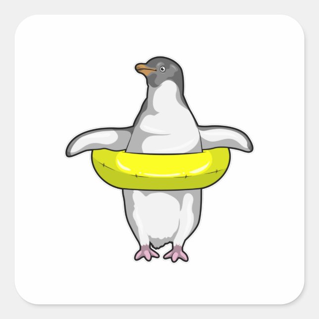 Pegatina Cuadrada Pingüino con anillo de natación (Anverso)