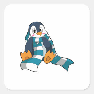Pegatina Cuadrada Pingüino con bufanda