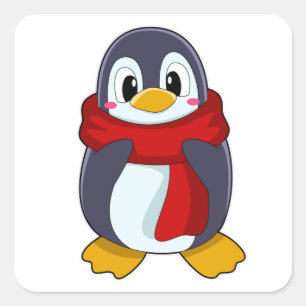 Pegatina Cuadrada Pingüino con bufanda