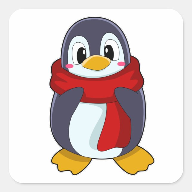 Pegatina Cuadrada Pingüino con bufanda (Anverso)
