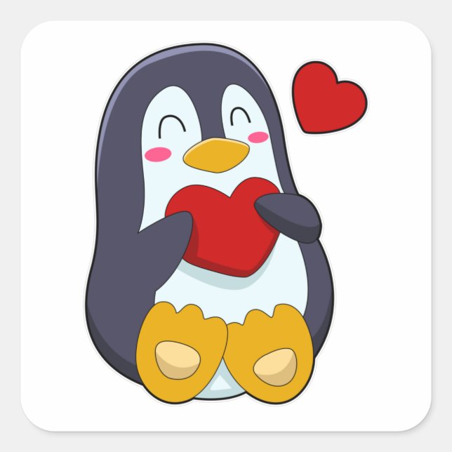 Pegatina Cuadrada Pingüino con corazón (Anverso)