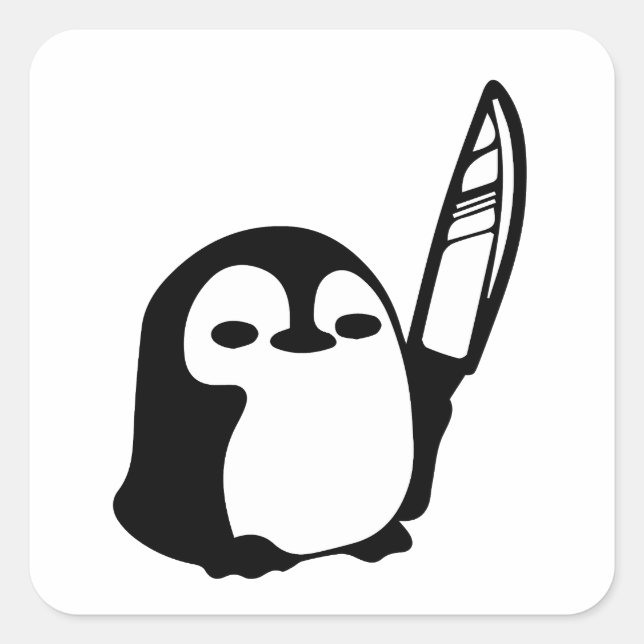 Pegatina Cuadrada Pingüino con cuchillo (Anverso)