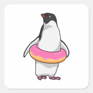Pegatina Cuadrada Pingüino con Donut