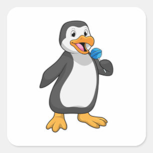 Pegatina Cuadrada Pingüino con dulces de Lollipop