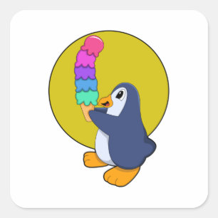 Pegatina Cuadrada Pingüino con helado