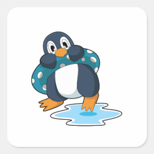 Pegatina Cuadrada Pingüino con salvavidas