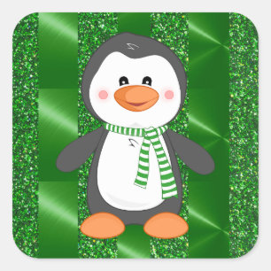 Pegatina Cuadrada Pingüino de invierno con pegatinas navideñas frági
