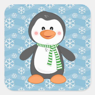 Pegatina Cuadrada Pingüino de invierno con pegatinas navideñas frági