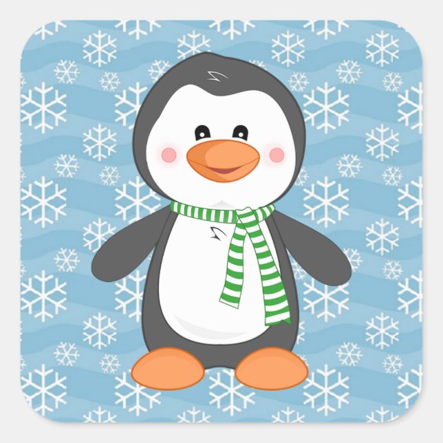 Pegatina Cuadrada Pingüino de invierno con pegatinas navideñas frági (Anverso)