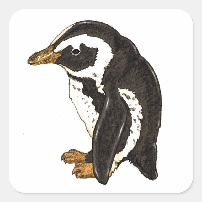 Pegatina Cuadrada Pingüino de Liesel Bendio Potter (Anverso)