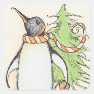 Pegatina Cuadrada Pingüino de vacaciones