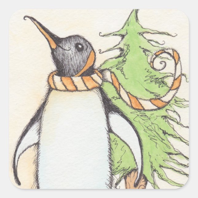 Pegatina Cuadrada Pingüino de vacaciones (Anverso)