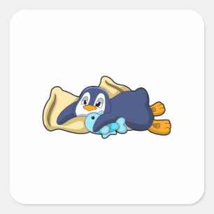 Pegatina Cuadrada Pingüino durmiendo con almohada