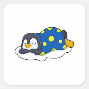 Pegatina Cuadrada Pingüino durmiendo con manta