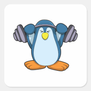 Pegatina Cuadrada Pingüino en Bodybuilding with Dumbbels
