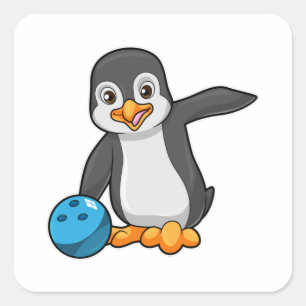 Pegatina Cuadrada Pingüino en el Bowling con bolas