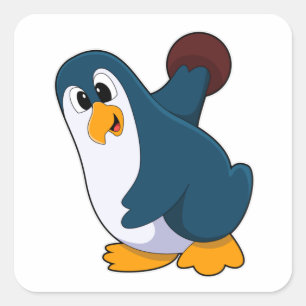 Pegatina Cuadrada Pingüino en el Bowling con bolas