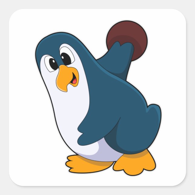 Pegatina Cuadrada Pingüino en el Bowling con bolas (Anverso)