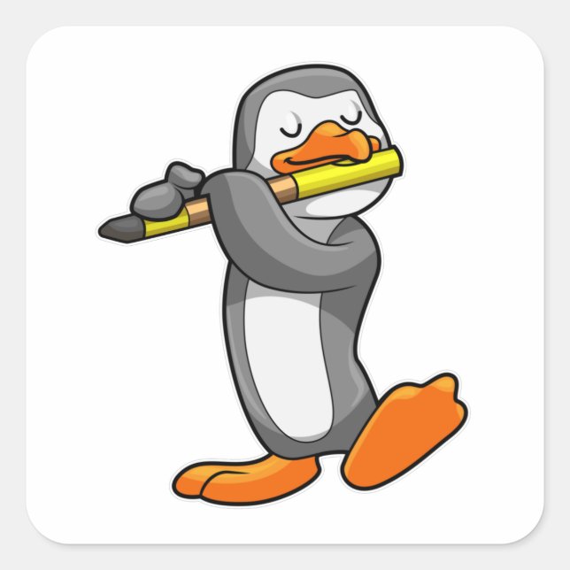 Pegatina Cuadrada Pingüino en Music with Flute (Anverso)