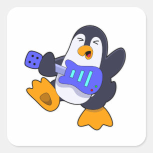 Pegatina Cuadrada Pingüino en Música con Guitarra