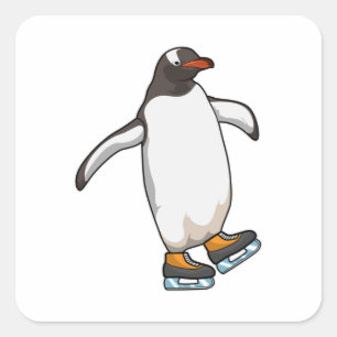 Pegatina Cuadrada Pingüino en patinaje sobre hielo con patines de hi