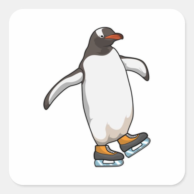Pegatina Cuadrada Pingüino en patinaje sobre hielo con patines de hi (Anverso)