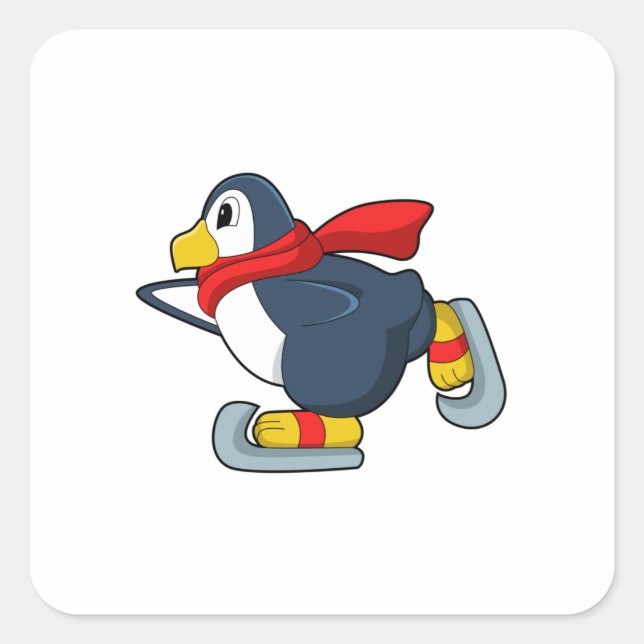 Pegatina Cuadrada Pingüino en patinaje sobre hielo con patines de hi (Anverso)