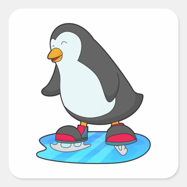 Pegatina Cuadrada Pingüino en patinaje sobre hielo con patines de hi (Anverso)