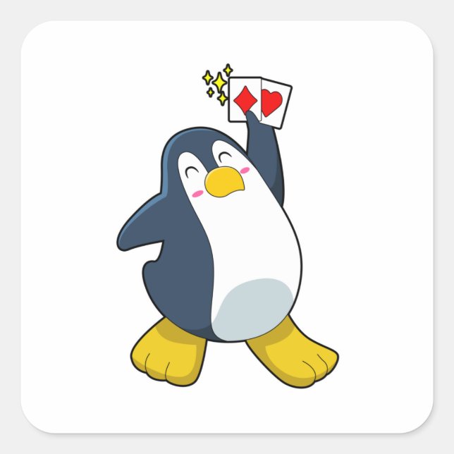 Pegatina Cuadrada Pingüino en Poker con tarjetas de póker (Anverso)