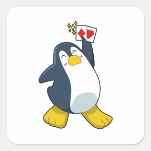 Pegatina Cuadrada Pingüino en Poker con tarjetas de póker