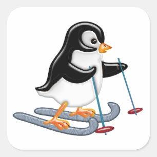 Pegatina Cuadrada Pingüino en Skis