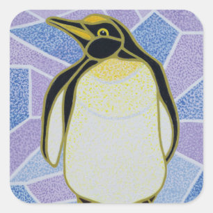 Pegatina Cuadrada Pingüino en vidrio manchado