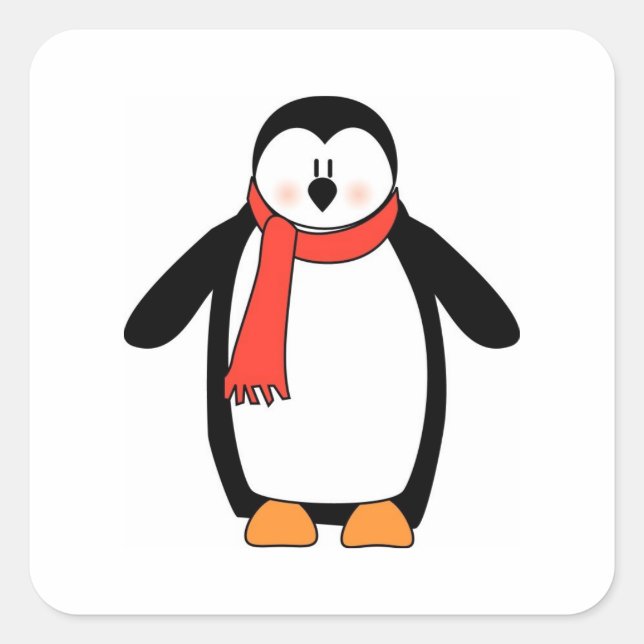Pegatina Cuadrada Pingüino envuelto en bufanda roja (Anverso)