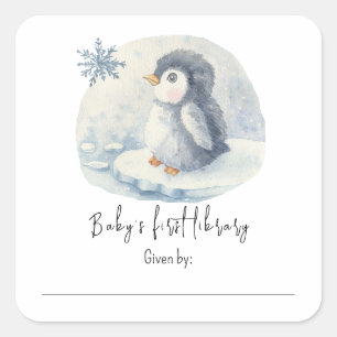 Pegatina Cuadrada Pingüino - La primera biblioteca del bebé