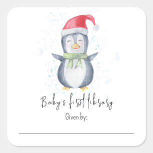 Pegatina Cuadrada Pingüino - La primera biblioteca del bebé