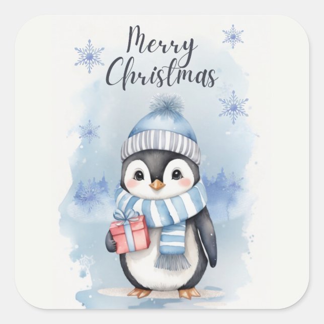 Pegatina Cuadrada "Pingüino lindo 2" (Anverso)