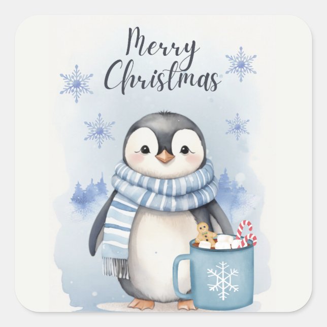 Pegatina Cuadrada "Pingüino lindo 3" (Anverso)