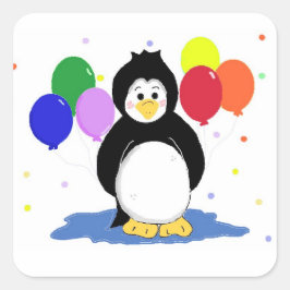 Pegatina Cuadrada Pingüino Lindo con Globos de Fiesta