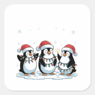 Pegatina Cuadrada Pingüino lindo con Santa Hat Xmas Penguin Lover