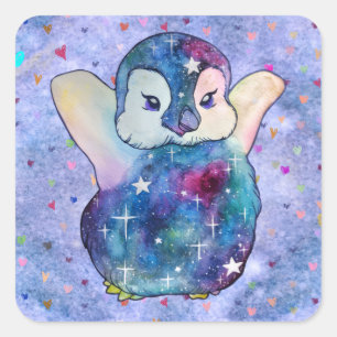 Pegatina Cuadrada Pingüino llamado Button