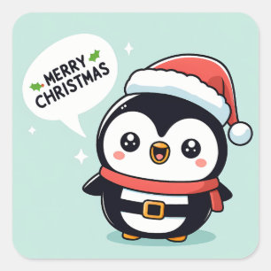 Pegatina Cuadrada Pingüino Navidades