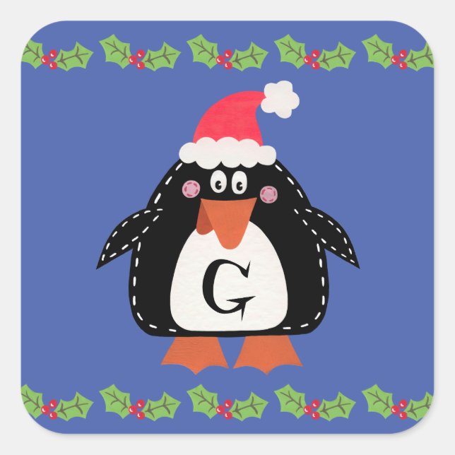 Pegatina Cuadrada Pingüino Navidades personalizados (Anverso)