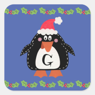 Pegatina Cuadrada Pingüino Navidades personalizados
