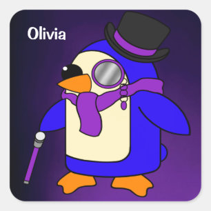 Pegatina Cuadrada Pingüino personalizado agudo y violeta