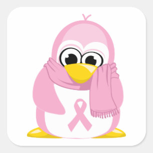 Pegatina Cuadrada Pingüino rosa con cáncer de mama