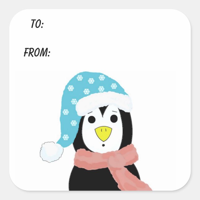 Pegatina Cuadrada Pingüino sorprendido (Anverso)