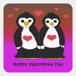 Pegatina Cuadrada Pingüinos con Corazones