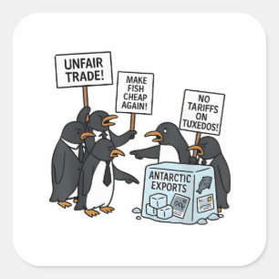 Pegatina Cuadrada Pingüinos contra aranceles anti Trump