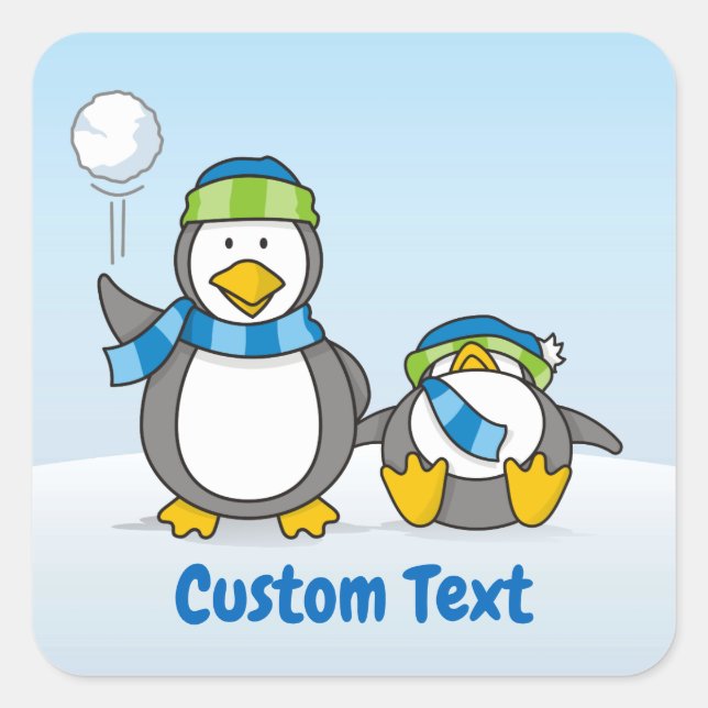 Pegatina Cuadrada Pingüinos de Snowballing (Anverso)